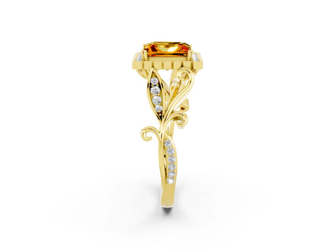 Yellow gold Princess Cut Citrine Halo Ring with Vintage Split Shank and Four-Prong Setting_2