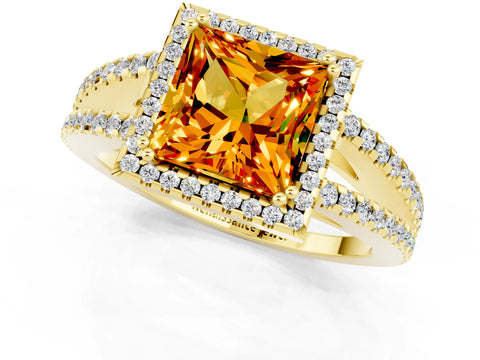 Yellow gold Princess Cut Citrine Halo Split Shank Engagement Ring_13