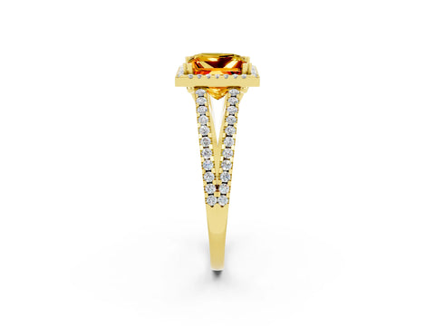 Yellow gold Princess Cut Citrine Halo Split Shank Engagement Ring_14