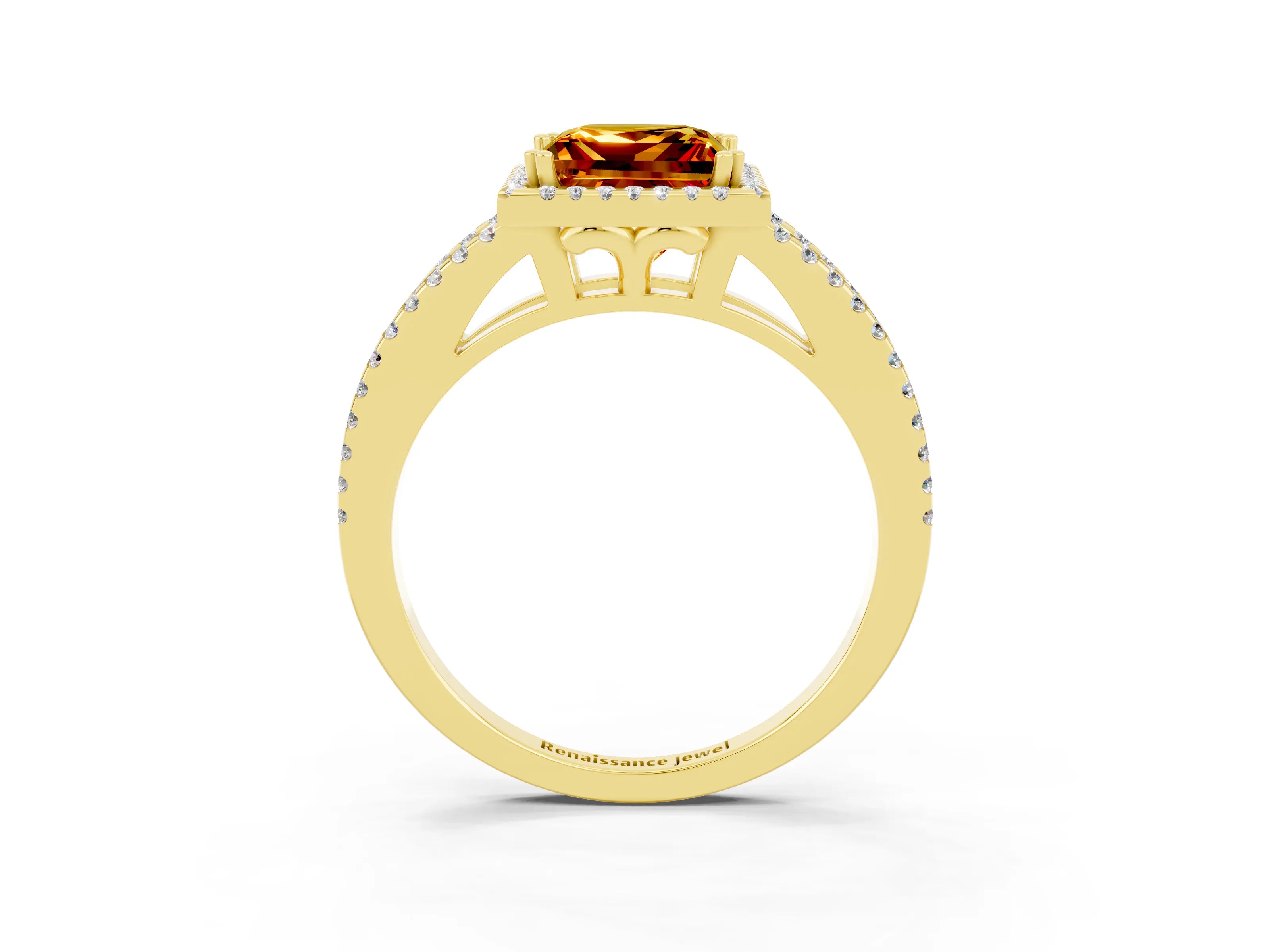 Yellow gold Princess Cut Citrine Halo Split Shank Engagement Ring_15