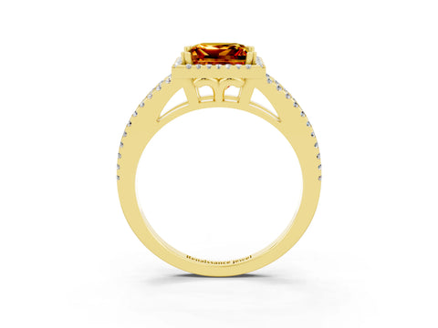 Yellow gold Princess Cut Citrine Halo Split Shank Engagement Ring_15