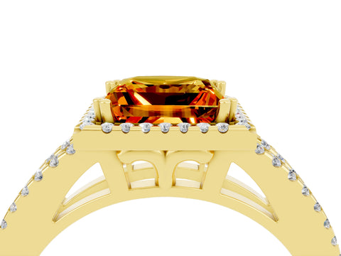 Yellow gold Princess Cut Citrine Halo Split Shank Engagement Ring_16