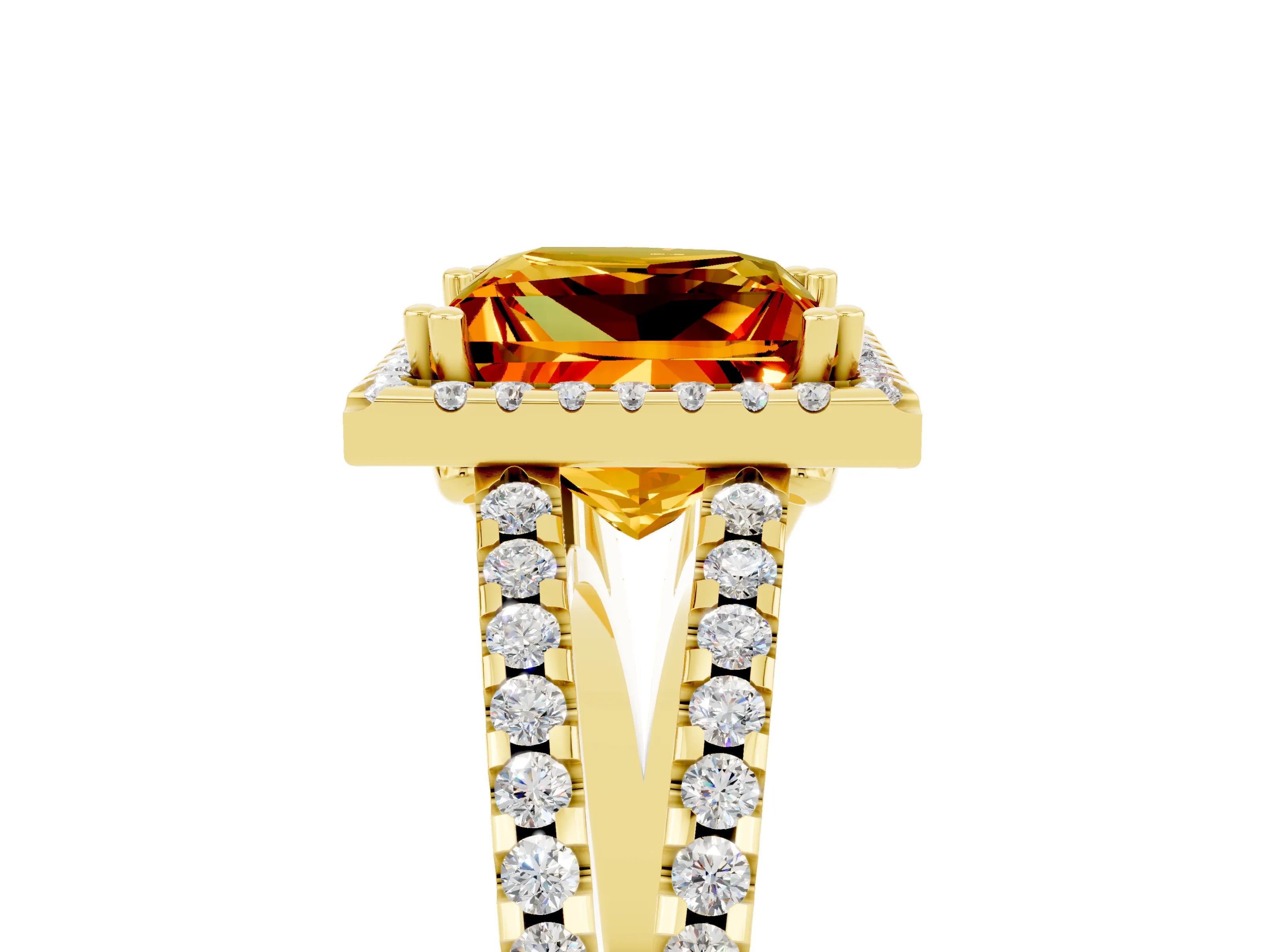 Yellow gold Princess Cut Citrine Halo Split Shank Engagement Ring_17