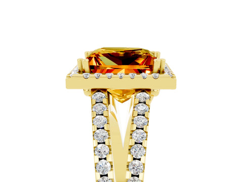 Yellow gold Princess Cut Citrine Halo Split Shank Engagement Ring_17