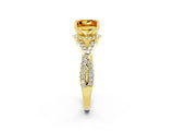 Yellow gold Princess Cut Citrine Halo Twist Band Solitaire Prong Setting Ring_2