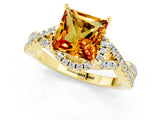 Yellow gold Princess Cut Citrine  Halo Twist Band Solitaire Prong Setting Ring_25