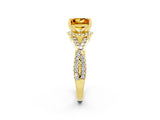 Yellow gold Princess Cut Citrine  Halo Twist Band Solitaire Prong Setting Ring_26