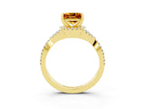 Yellow gold Princess Cut Citrine  Halo Twist Band Solitaire Prong Setting Ring_27
