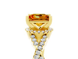 Yellow gold Princess Cut Citrine  Halo Twist Band Solitaire Prong Setting Ring_29