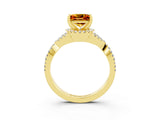 Yellow gold Princess Cut Citrine Halo Twist Band Solitaire Prong Setting Ring_3