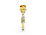 Yellow gold Princess Cut Citrine  Halo Twist Band Solitaire Prong Setting Ring_44