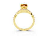 Yellow gold Princess Cut Citrine  Halo Twist Band Solitaire Prong Setting Ring_45