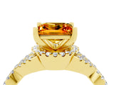 Yellow gold Princess Cut Citrine  Halo Twist Band Solitaire Prong Setting Ring_46