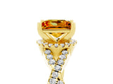 Yellow gold Princess Cut Citrine  Halo Twist Band Solitaire Prong Setting Ring_47