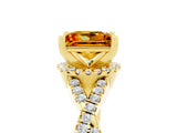 Yellow gold Princess Cut Citrine Halo Twist Band Solitaire Prong Setting Ring_5
