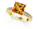 Yellow gold Princess Cut Citrine Milgrain Pavé Engagement Ring with Four-Prong Setting_13