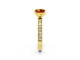 Yellow gold Princess Cut Citrine Milgrain Pavé Engagement Ring with Four-Prong Setting_14