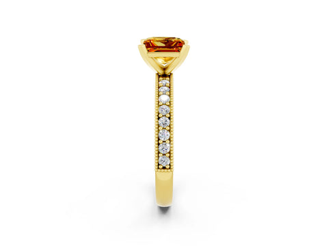 Yellow gold Princess Cut Citrine Milgrain Pavé Engagement Ring with Four-Prong Setting_14