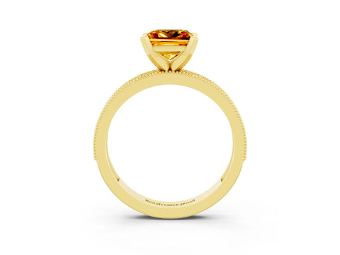 Yellow gold Princess Cut Citrine Milgrain Pavé Engagement Ring with Four-Prong Setting_15