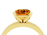 Yellow gold Princess Cut Citrine Milgrain Pavé Engagement Ring with Four-Prong Setting_16
