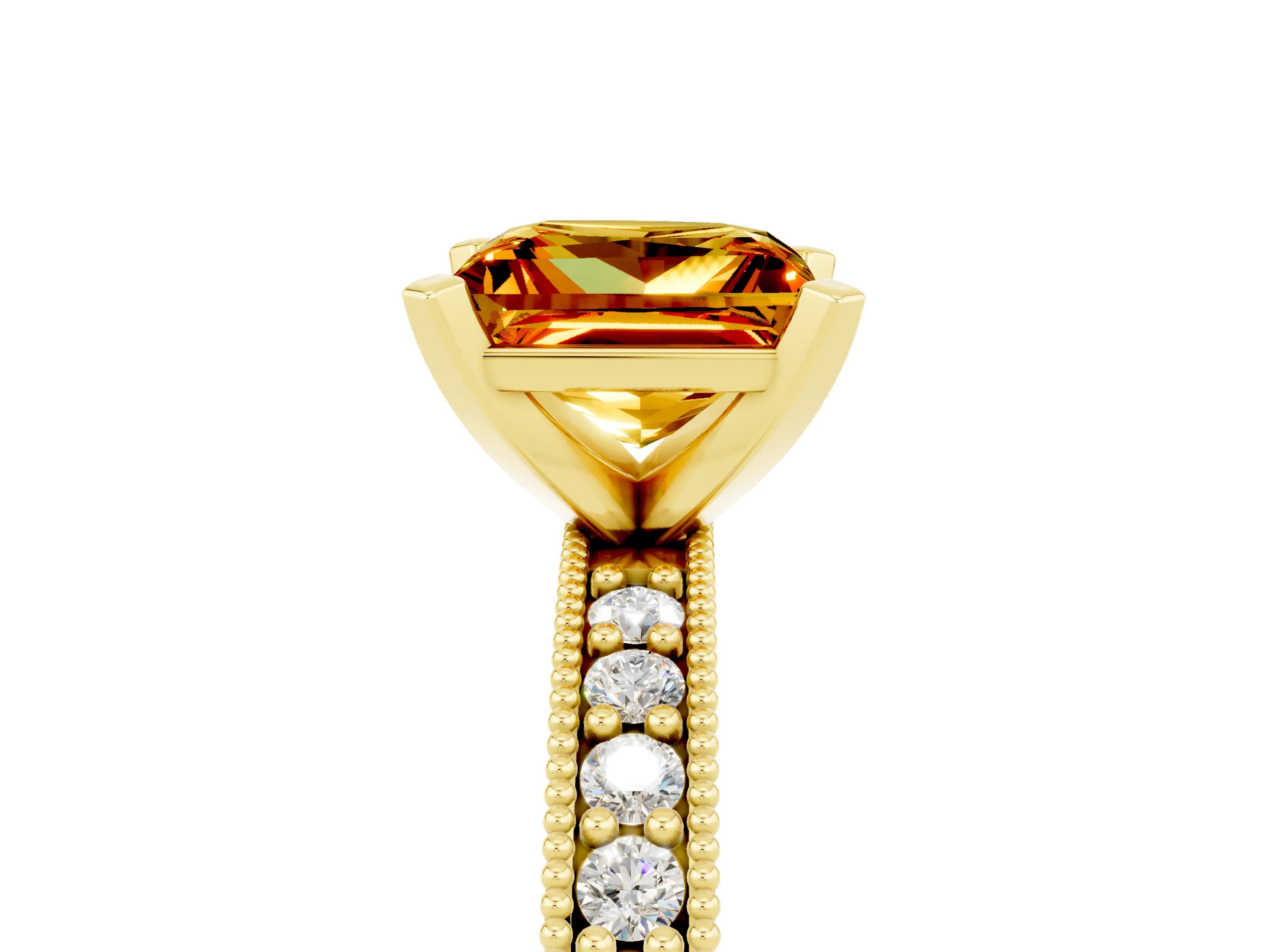 Yellow gold Princess Cut Citrine Milgrain Pavé Engagement Ring with Four-Prong Setting_17