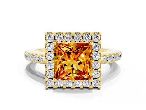 Yellow gold Princess Cut Citrine Pavé Halo Ring with Four-Prong Setting_12