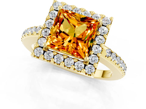 Yellow gold Princess Cut Citrine Pavé Halo Ring with Four-Prong Setting_13