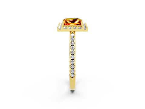 Yellow gold Princess Cut Citrine Pavé Halo Ring with Four-Prong Setting_14