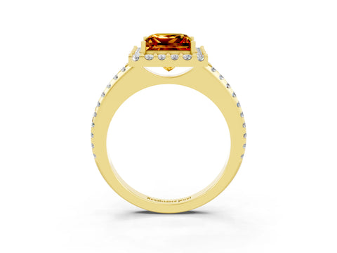 Yellow gold Princess Cut Citrine Pavé Halo Ring with Four-Prong Setting_15