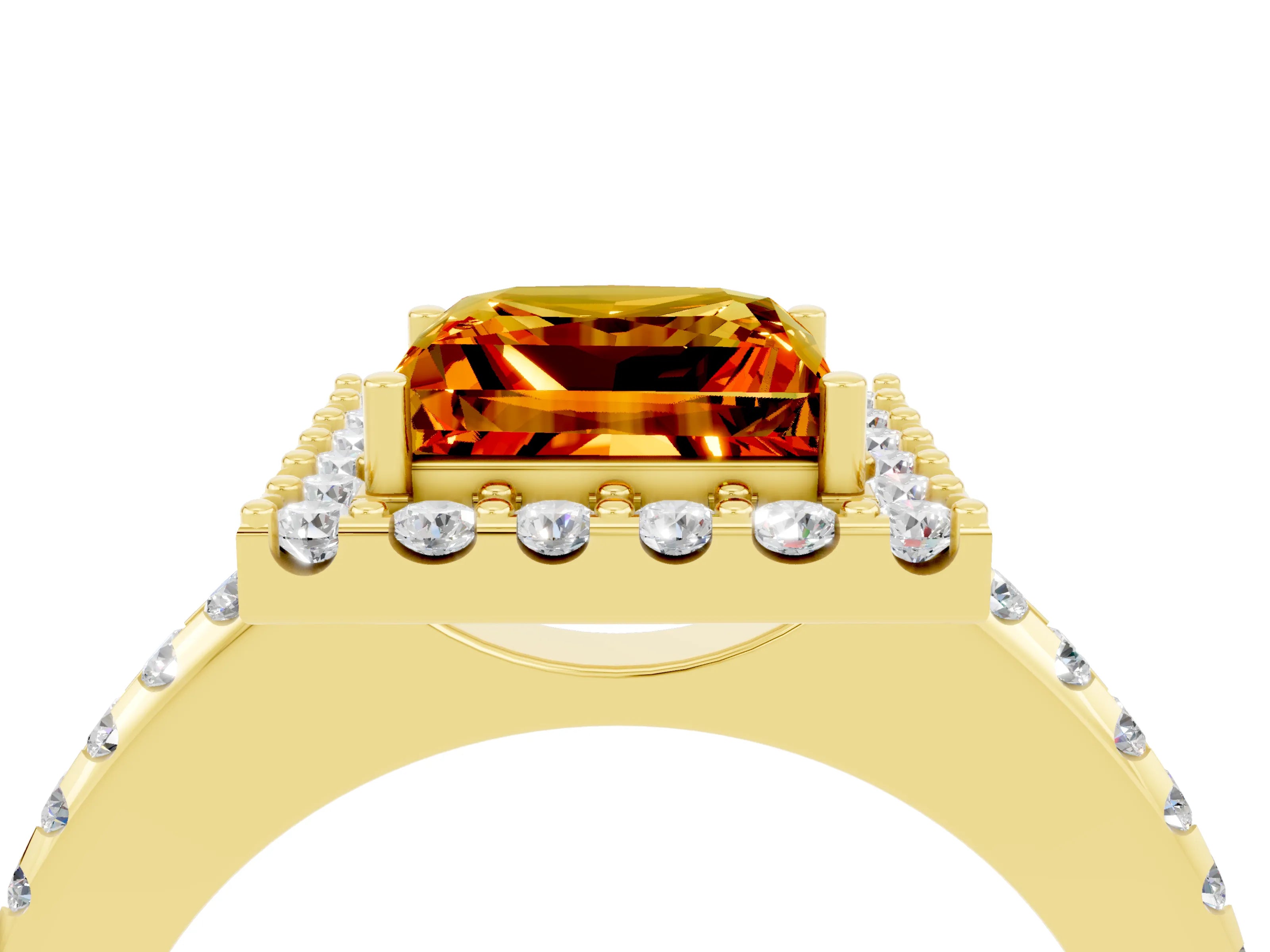 Yellow gold Princess Cut Citrine Pavé Halo Ring with Four-Prong Setting_16