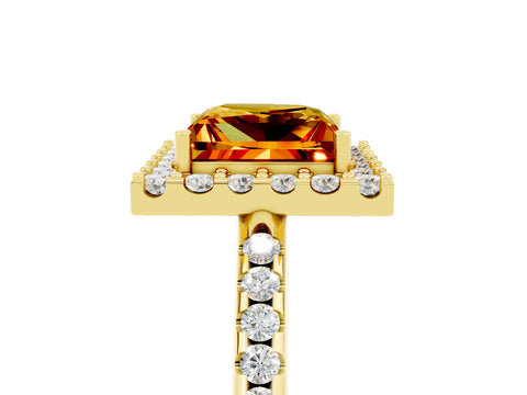 Yellow gold Princess Cut Citrine Pavé Halo Ring with Four-Prong Setting_17