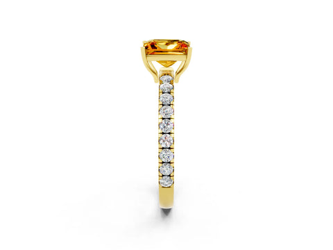 Yellow gold Princess Cut Citrine Pavé Solitaire Engagement Ring with Four-Prong Setting_14