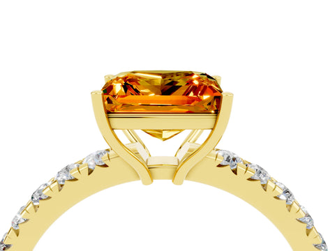 Yellow gold Princess Cut Citrine Pavé Solitaire Engagement Ring with Four-Prong Setting_16