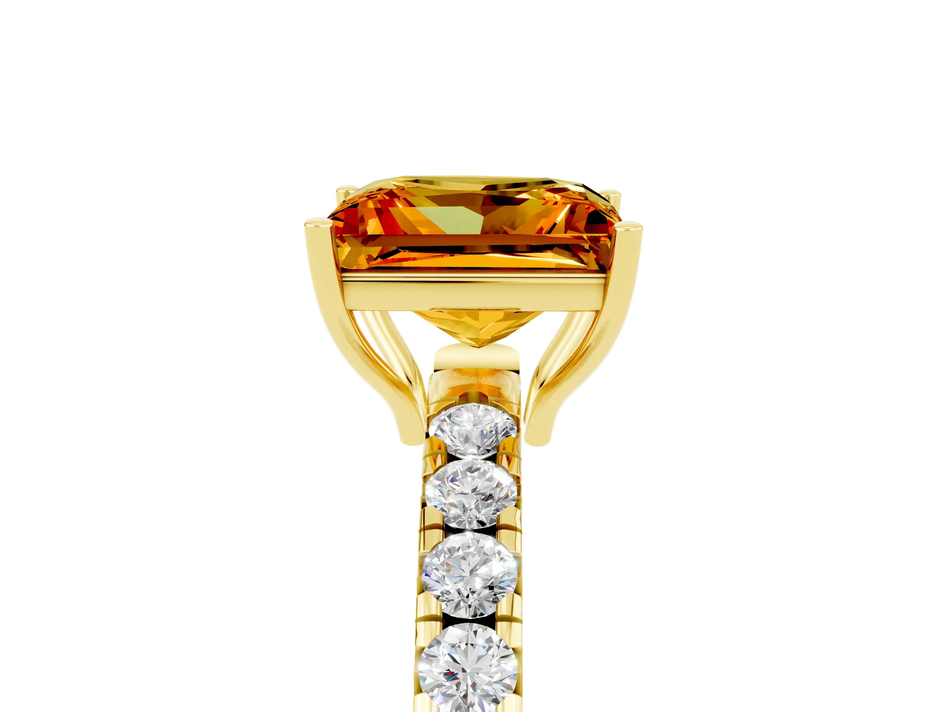 Yellow gold Princess Cut Citrine Pavé Solitaire Engagement Ring with Four-Prong Setting_17