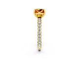 Yellow gold Princess Cut Citrine Pavé Solitaire Ring with Round Band and Prong Setting_14