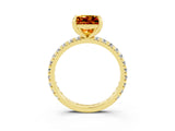 Yellow gold Princess Cut Citrine Pavé Solitaire Ring with Round Band and Prong Setting_15
