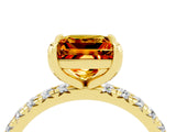 Yellow gold Princess Cut Citrine Pavé Solitaire Ring with Round Band and Prong Setting_16
