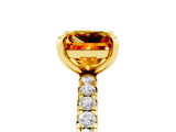 Yellow gold Princess Cut Citrine Pavé Solitaire Ring with Round Band and Prong Setting_17