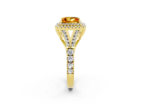 Yellow gold Princess Cut Citrine Pavé Split Shank Double Halo Engagement Ring_2