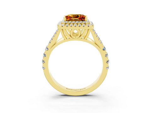 Yellow gold Princess Cut Citrine Pavé Split Shank Double Halo Engagement Ring_3