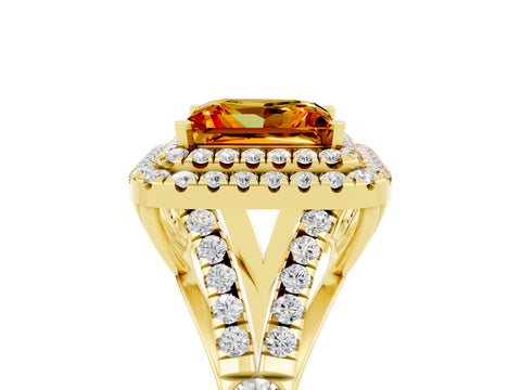 Yellow gold Princess Cut Citrine Pavé Split Shank Double Halo Engagement Ring_5