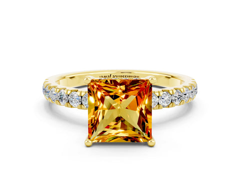 Yellow gold Princess Cut Citrine Pave Band Solitaire Ring with Four-Prong Setting_24