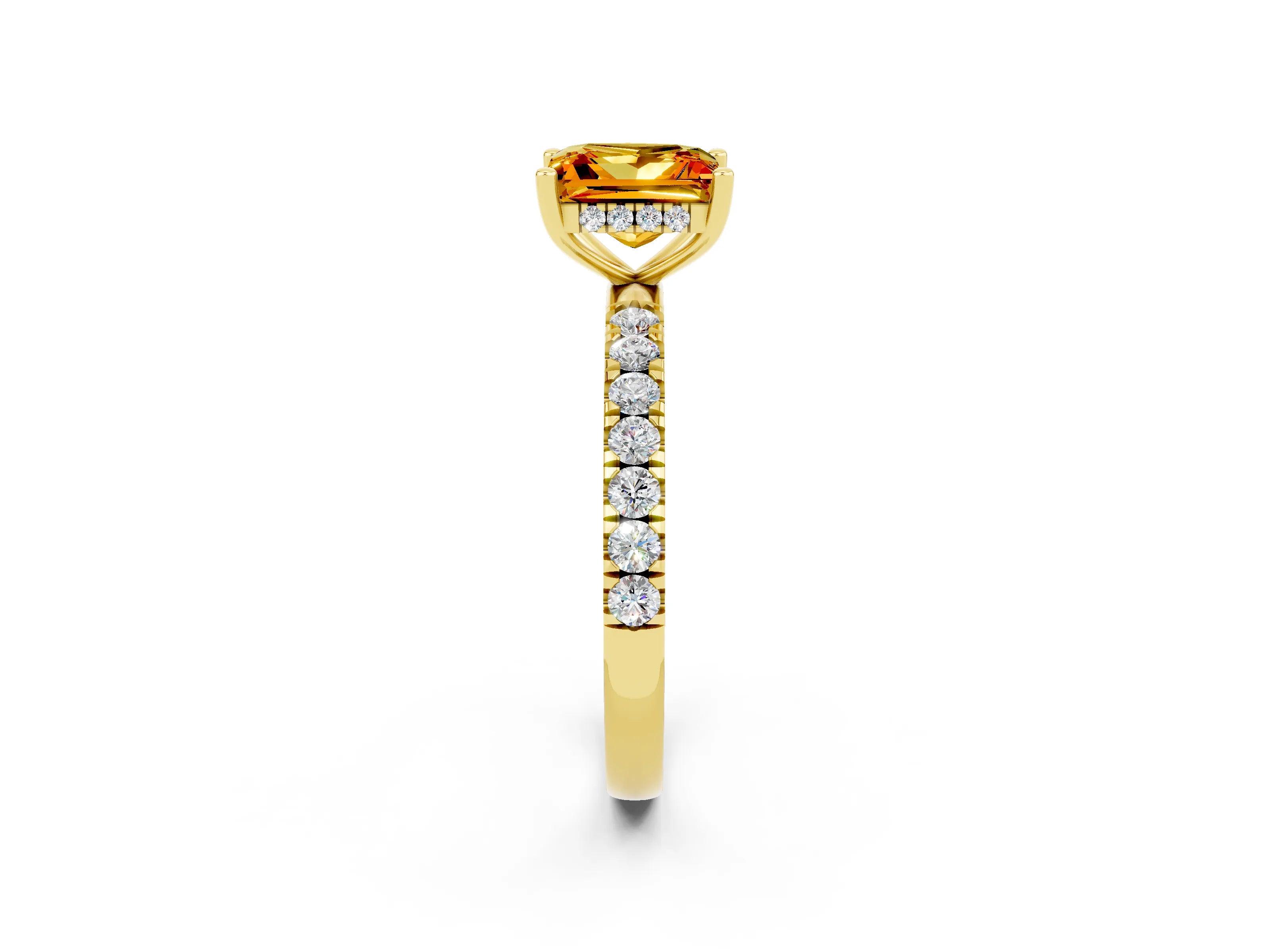 Yellow gold Princess Cut Citrine Pave Band Solitaire Ring with Four-Prong Setting_26