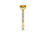 Yellow gold Princess Cut Citrine Pave Band Solitaire Ring with Four-Prong Setting_26