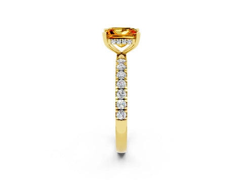 Yellow gold Princess Cut Citrine Pave Band Solitaire Ring with Four-Prong Setting_26
