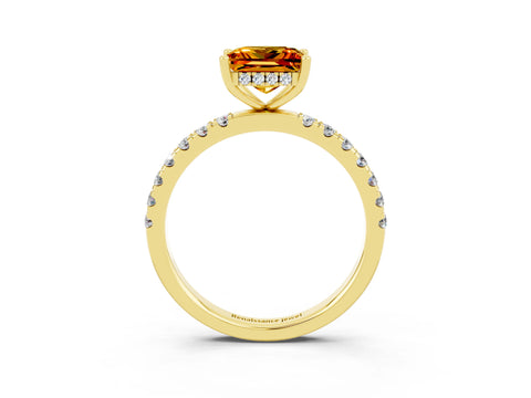 Yellow gold Princess Cut Citrine Pave Band Solitaire Ring with Four-Prong Setting_27