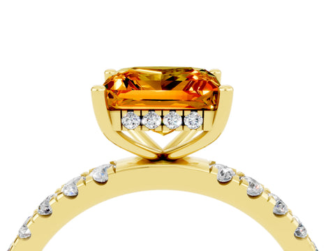 Yellow gold Princess Cut Citrine Pave Band Solitaire Ring with Four-Prong Setting_28