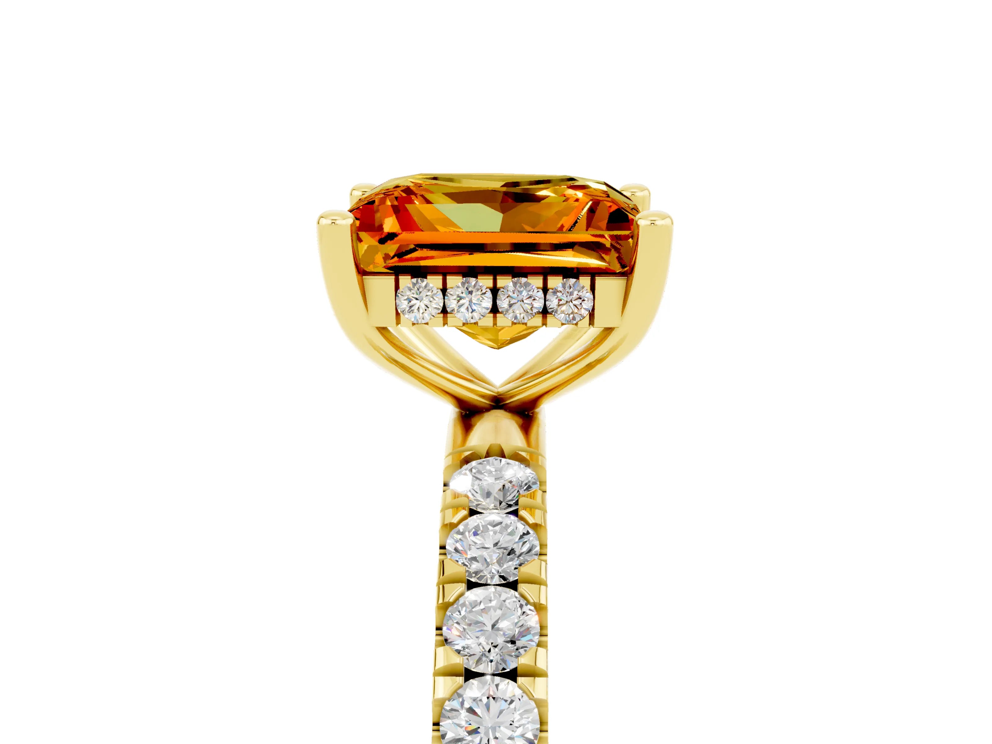 Yellow gold Princess Cut Citrine Pave Band Solitaire Ring with Four-Prong Setting_29