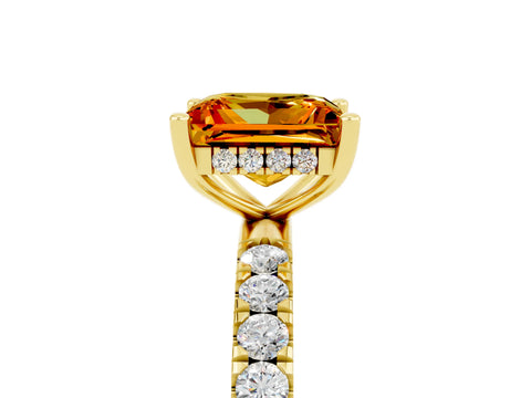 Yellow gold Princess Cut Citrine Pave Band Solitaire Ring with Four-Prong Setting_29