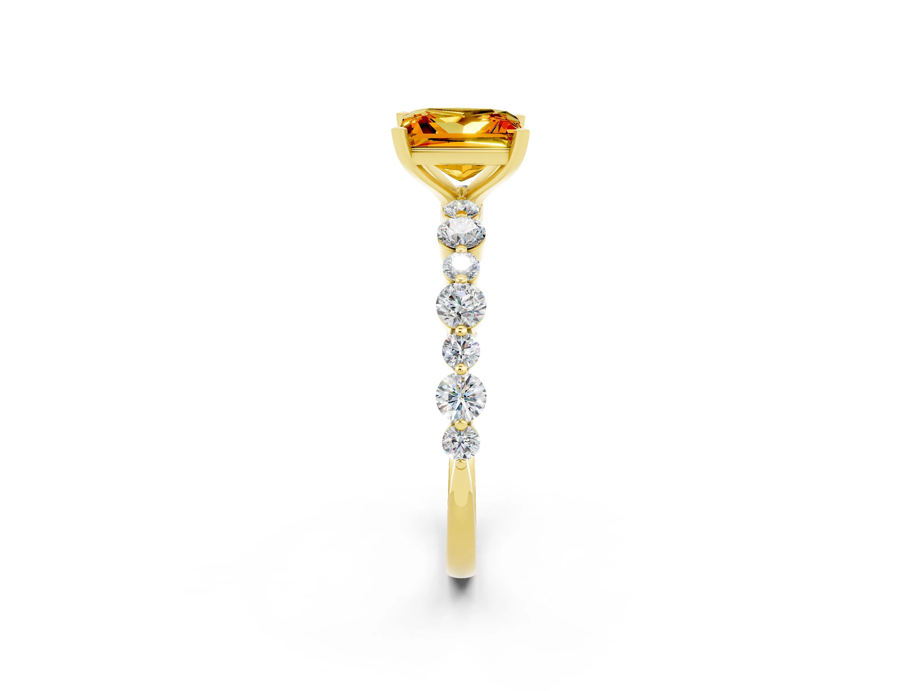 Yellow gold Princess Cut Citrine Prong Set Engagement Ring with Pavé Band_2